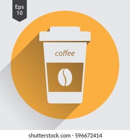 Disposable Coffee Cup With Coffee Bean Sign Flat Icon. Simple Symbol Of Drink. Vector Illustration