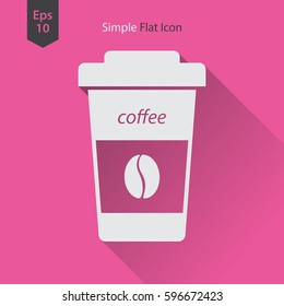 Disposable Coffee Cup With Coffee Bean Sign Flat Icon. Simple Symbol Of Drink. Vector Illustration