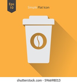 Disposable Coffee Cup With Coffee Bean Sign Flat Icon. Simple Symbol Of Drink. Vector Illustration