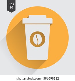 Disposable Coffee Cup With Coffee Bean Sign Flat Icon. Simple Symbol Of Drink. Vector Illustration