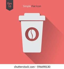 Disposable Coffee Cup With Coffee Bean Sign Flat Icon. Simple Symbol Of Drink. Vector Illustration