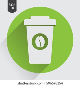 Disposable Coffee Cup With Coffee Bean Sign Flat Icon. Simple Symbol Of Drink. Vector Illustration