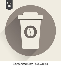 Disposable Coffee Cup With Coffee Bean Sign Flat Icon. Simple Symbol Of Drink. Vector Illustration