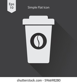 Disposable Coffee Cup With Coffee Bean Sign Flat Icon. Simple Symbol Of Drink. Vector Illustration