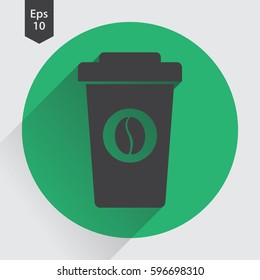 Disposable Coffee Cup With Coffee Bean Sign Flat Icon. Simple Symbol Of Drink. Vector Illustration