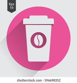Disposable Coffee Cup With Coffee Bean Sign Flat Icon. Simple Symbol Of Drink. Vector Illustration