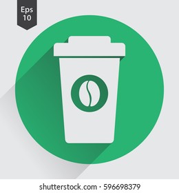 Disposable Coffee Cup With Coffee Bean Sign Flat Icon. Simple Symbol Of Drink. Vector Illustration