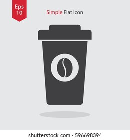 Disposable Coffee Cup With Coffee Bean Sign Flat Icon. Simple Symbol Of Drink. Vector Illustration