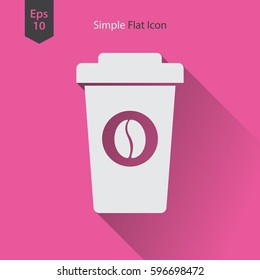 Disposable Coffee Cup With Coffee Bean Sign Flat Icon. Simple Symbol Of Drink. Vector Illustration