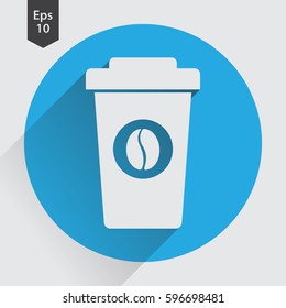 Disposable Coffee Cup With Coffee Bean Sign Flat Icon. Simple Symbol Of Drink. Vector Illustration