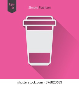 Disposable Coffee Cup With Coffee Bean Sign Flat Icon. Simple Symbol Of Drink. Vector Illustration
