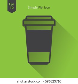 Disposable Coffee Cup With Coffee Bean Sign Flat Icon. Simple Symbol Of Drink. Vector Illustration
