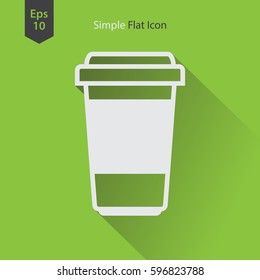 Disposable Coffee Cup With Coffee Bean Sign Flat Icon. Simple Symbol Of Drink. Vector Illustration
