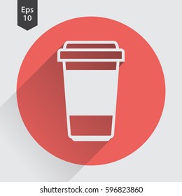 Disposable Coffee Cup With Coffee Bean Sign Flat Icon. Simple Symbol Of Drink. Vector Illustration