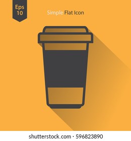 Disposable Coffee Cup With Coffee Bean Sign Flat Icon. Simple Symbol Of Drink. Vector Illustration