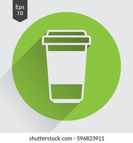 Disposable Coffee Cup With Coffee Bean Sign Flat Icon. Simple Symbol Of Drink. Vector Illustration
