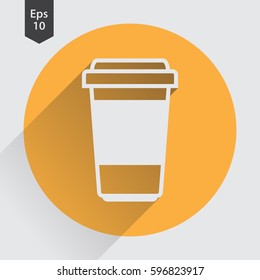 Disposable Coffee Cup With Coffee Bean Sign Flat Icon. Simple Symbol Of Drink. Vector Illustration