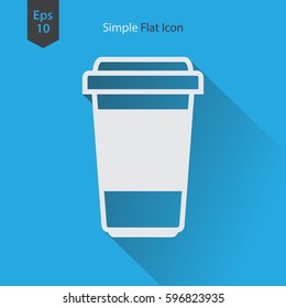 Disposable Coffee Cup With Coffee Bean Sign Flat Icon. Simple Symbol Of Drink. Vector Illustration
