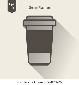 Disposable Coffee Cup With Coffee Bean Sign Flat Icon. Simple Symbol Of Drink. Vector Illustration