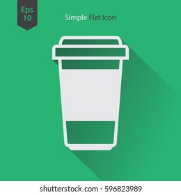 Disposable Coffee Cup With Coffee Bean Sign Flat Icon. Simple Symbol Of Drink. Vector Illustration