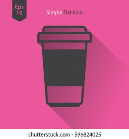 Disposable Coffee Cup With Coffee Bean Sign Flat Icon. Simple Symbol Of Drink. Vector Illustration