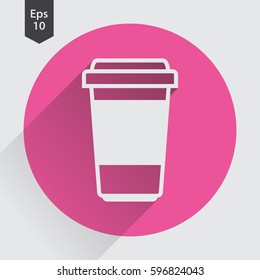 Disposable Coffee Cup With Coffee Bean Sign Flat Icon. Simple Symbol Of Drink. Vector Illustration