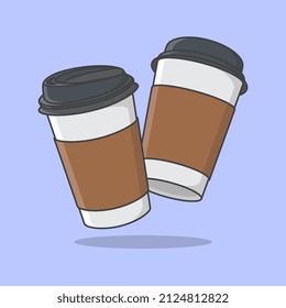 Disposable Coffee Cup Cartoon Vector Illustration. Coffee Cup Flat Icon Outline