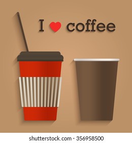 Disposable coffee cup flat design icon concept. Vector illustration