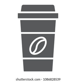 Disposable coffee cup glyph icon, coffee and cafe, paper cup sign vector graphics, a solid pattern on a white background, eps 10.