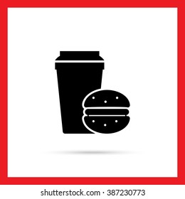 Disposable coffee cup and hamburger
