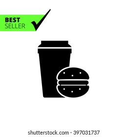 Disposable coffee cup and hamburger