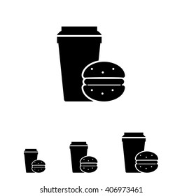 Disposable coffee cup and hamburger