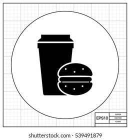 Disposable coffee cup and hamburger