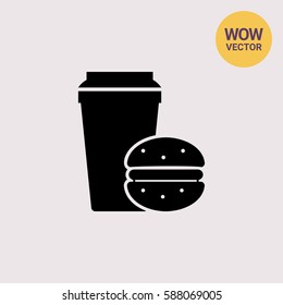 Disposable coffee cup and hamburger