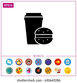 Disposable coffee cup and hamburger