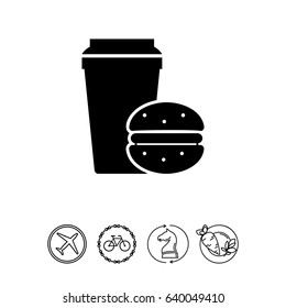 Disposable coffee cup and hamburger