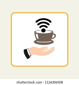 Disposable coffee cup in hand. Flat design illustration.