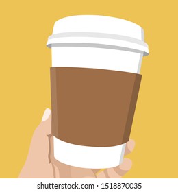 Disposable coffee cup in hand. Flat design illustration