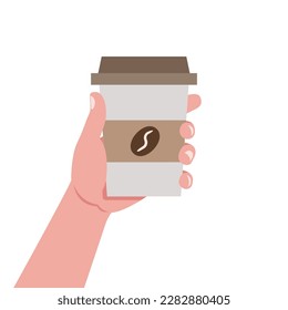 Café desechable en mano. Diseño plano. Vector.