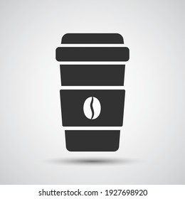 Icono de taza de café desechable con logotipo de frijol de café