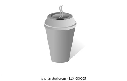 Disposable coffee cup icon with coffee beans logo on a white background.Used in printing and web.