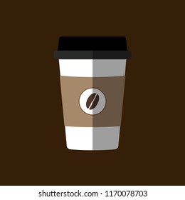 Disposable coffee cup icon with coffee beans logo, Vector illustration flat design with long shadow. Coffee sign / symbol vector illustration. Adobe illustrator EPS10 compatible.