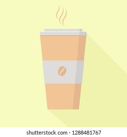 disposable coffee cup icon with coffee beans logo . vector illustration  flat design with logo shadow 