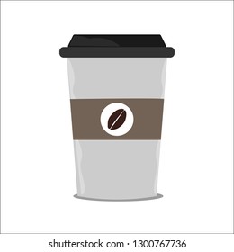 Disposable Coffee Cup Icon. Disposable Coffee Cup with Coffee Beans Logo.