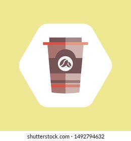 Disposable coffee cup icon with coffee beans logo, Vector illustration flat design