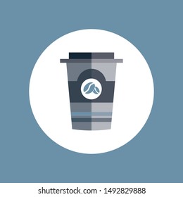 Disposable coffee cup icon with coffee beans logo, Vector illustration flat design