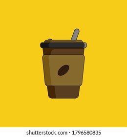 Disposable coffee cup icon with coffee beans logo, Vector illustration flat design