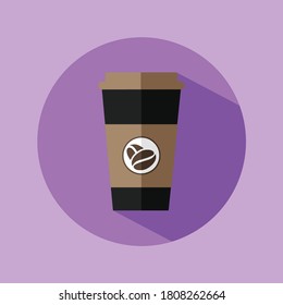 Disposable coffee cup icon with coffee beans logo, Vector illustration flat design  with shadow.