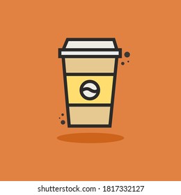 Disposable coffee cup icon with coffee beans logo, Vector illustration of flat design with shadow simple.