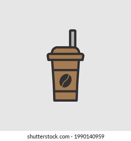 Disposable coffee cup icon with coffee beans logo